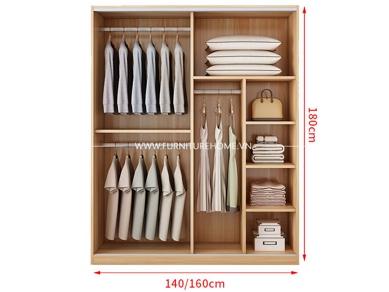 Tủ quần áo cửa lùa MDF 1m4 x 2m | FHTACL301 - furniturehome.vn