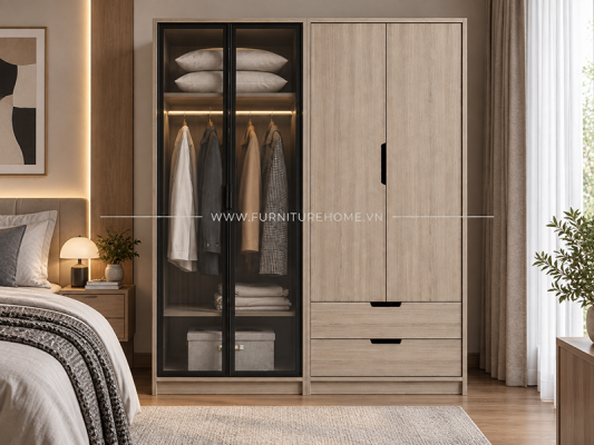 Chất Liệu Gỗ Công Nghiệp Dùng Cho Tủ Quần áo Phối Kính Gỗ