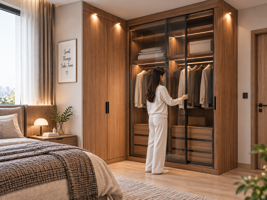 Tủ Cánh Kính L đẹp Cho Phòng Ngủ