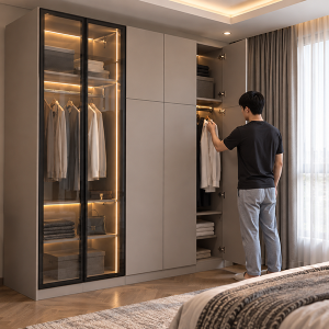 Tủ áo Khung Nhôm Kính Kết Hợp Khoang Gỗ Kín