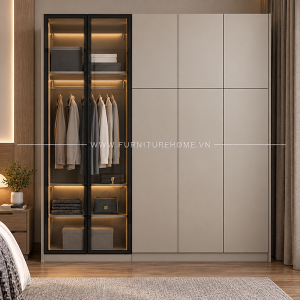Tủ áo Kính Cánh Gỗ Bố Trí Trong Showroom Nội Thất