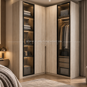 Tủ Cánh Kính Khung Gỗ Góc L