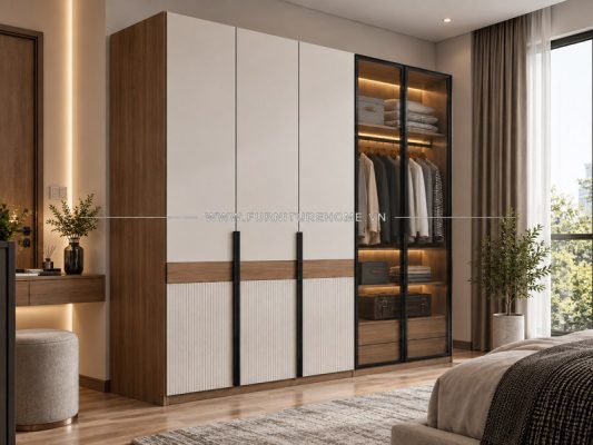Tủ Kính Cánh Gỗ Fhtckcg005