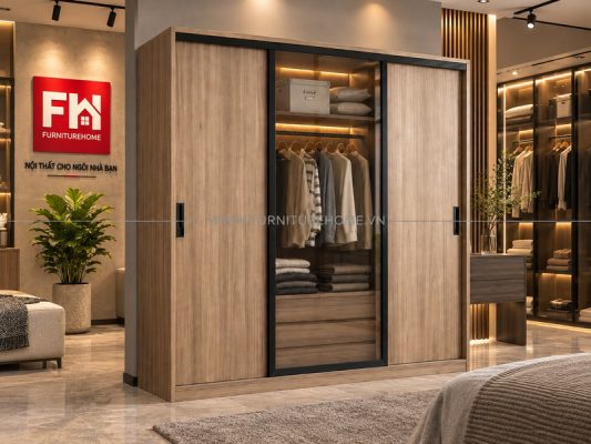 Tủ Quần áo Mdf Cánh Kính Và Cánh Gỗ Hiện đại