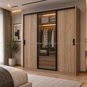 Tủ Quần áo Cánh Kính Khung Nhôm Kết Hợp Cánh Gỗ