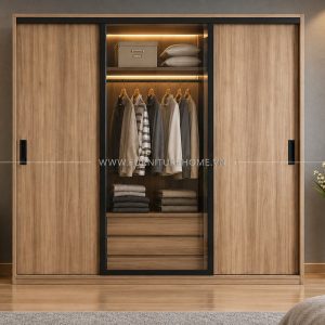 Tủ Quần áo Cánh Kính Kết Hợp Cánh Gỗ Fhtckcg001