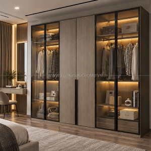 Tủ Quần áo Cánh Kính Kết Hợp Cánh Gỗ Fhtckcg002
