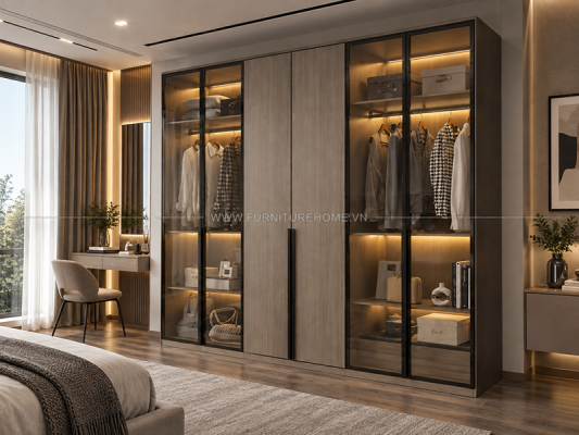 Tủ Quần áo Cánh Kính Kết Hợp Cánh Gỗ Fhtckcg002