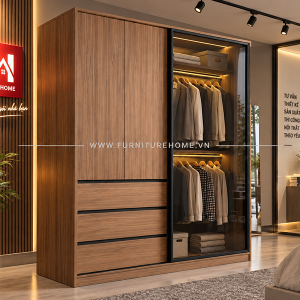 Tủ Quần áo Cánh Kính Kết Hợp Cánh Gỗ Fhtckcg004