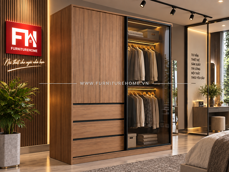 Tủ Quần áo Cánh Kính Kết Hợp Cánh Gỗ Fhtckcg004 Tủ Quần áo Cánh Kính Kết Hợp Cánh Gỗ Fhtckcg004