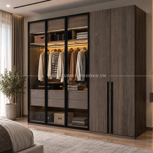 Tủ Quần áo Cánh Kính Kết Hợp Cánh Gỗ Fhtckcg006