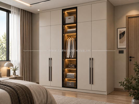 Tủ Quần áo Cánh Kính Kết Hợp Cánh Gỗ Fhtckcg007