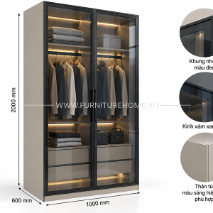 Tủ Quần áo Kính 1m Phòng Ngủ Nhỏ