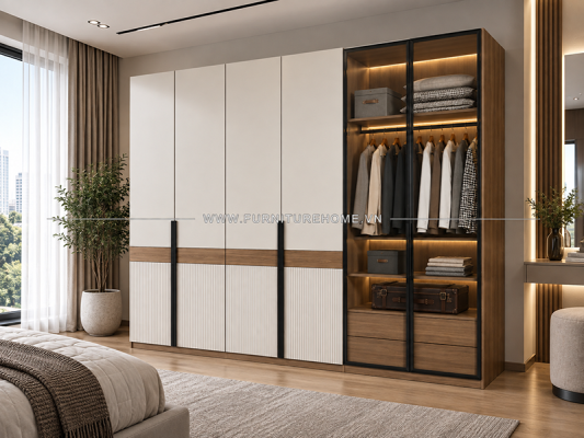 Tủ Quần áo Kính Và Gỗ Phòng Ngủ